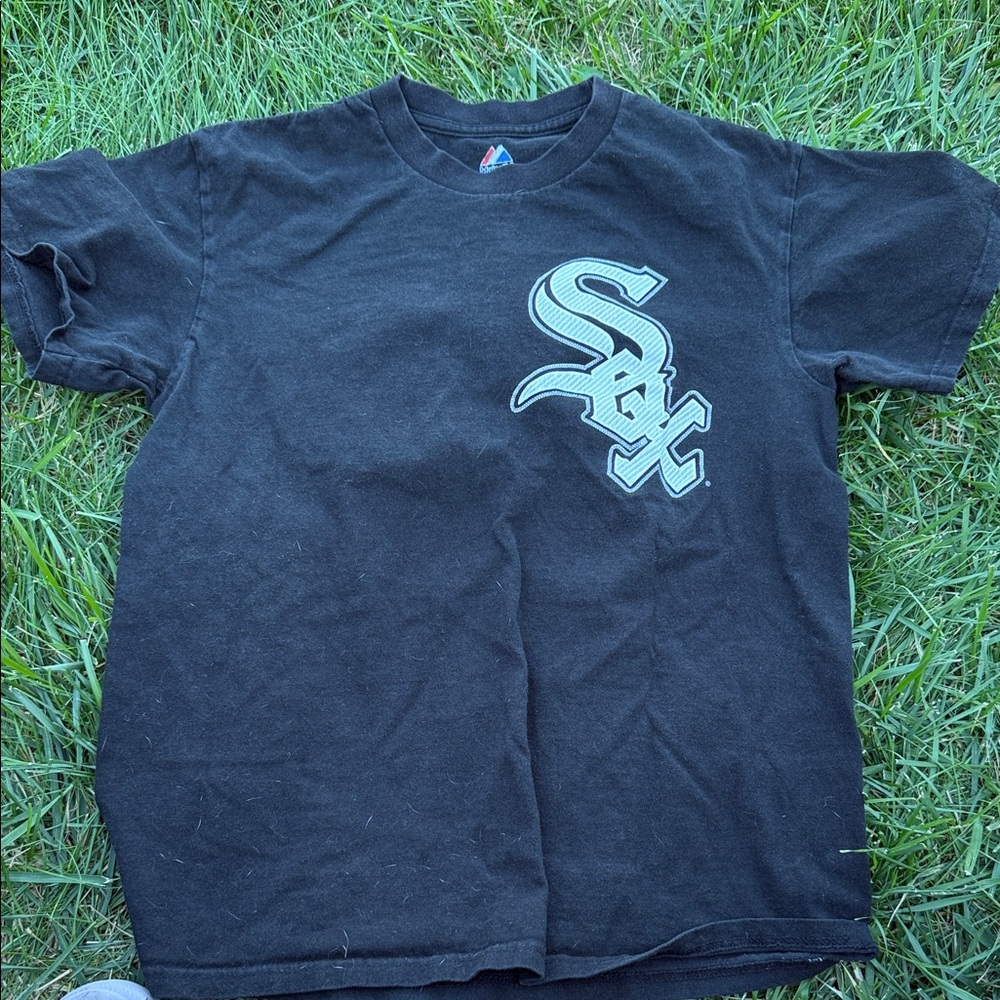 Majestic Black T-Shirt with White Logo Paul konerko